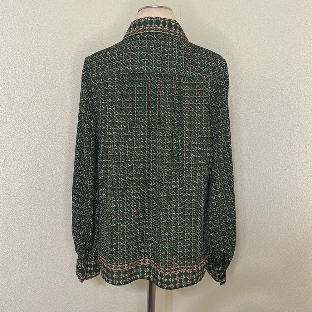 NWOT Fall Autumn Green Beige Patterned Long Sleeve Max Studio Top S Small - Picture 2 of 3